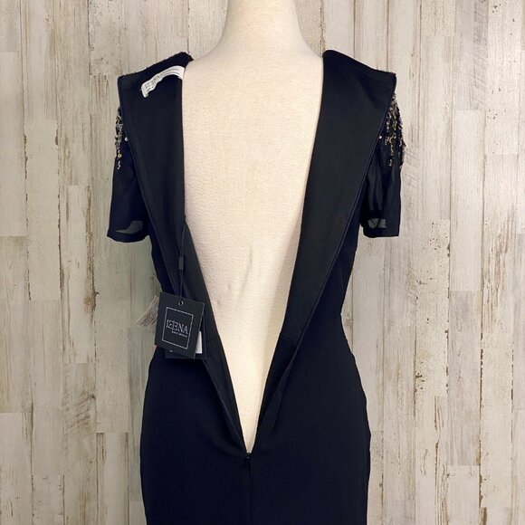 Mac Duggal Black Embellished Shoulder Short Sleeves V-Neck Wrap Dress Size 8 NEW - Picture 13 of 14